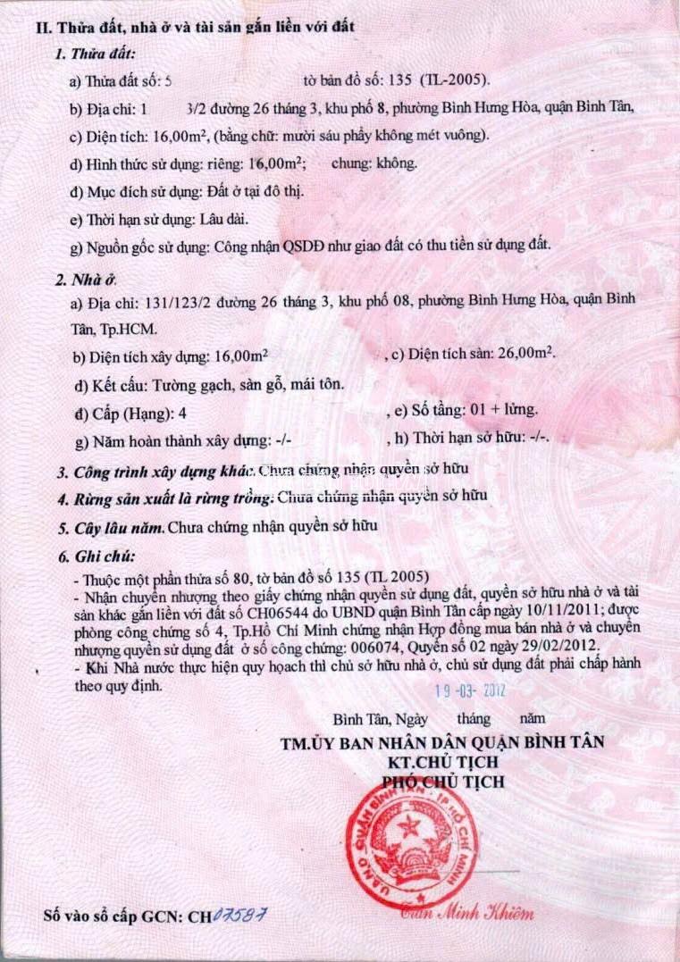 Bán nhà hẻm 131/ đường 26/3 Phường Bình Hưng Hòa 3 ban nha hem 131 duong 26 3 phuong binh hung hoa