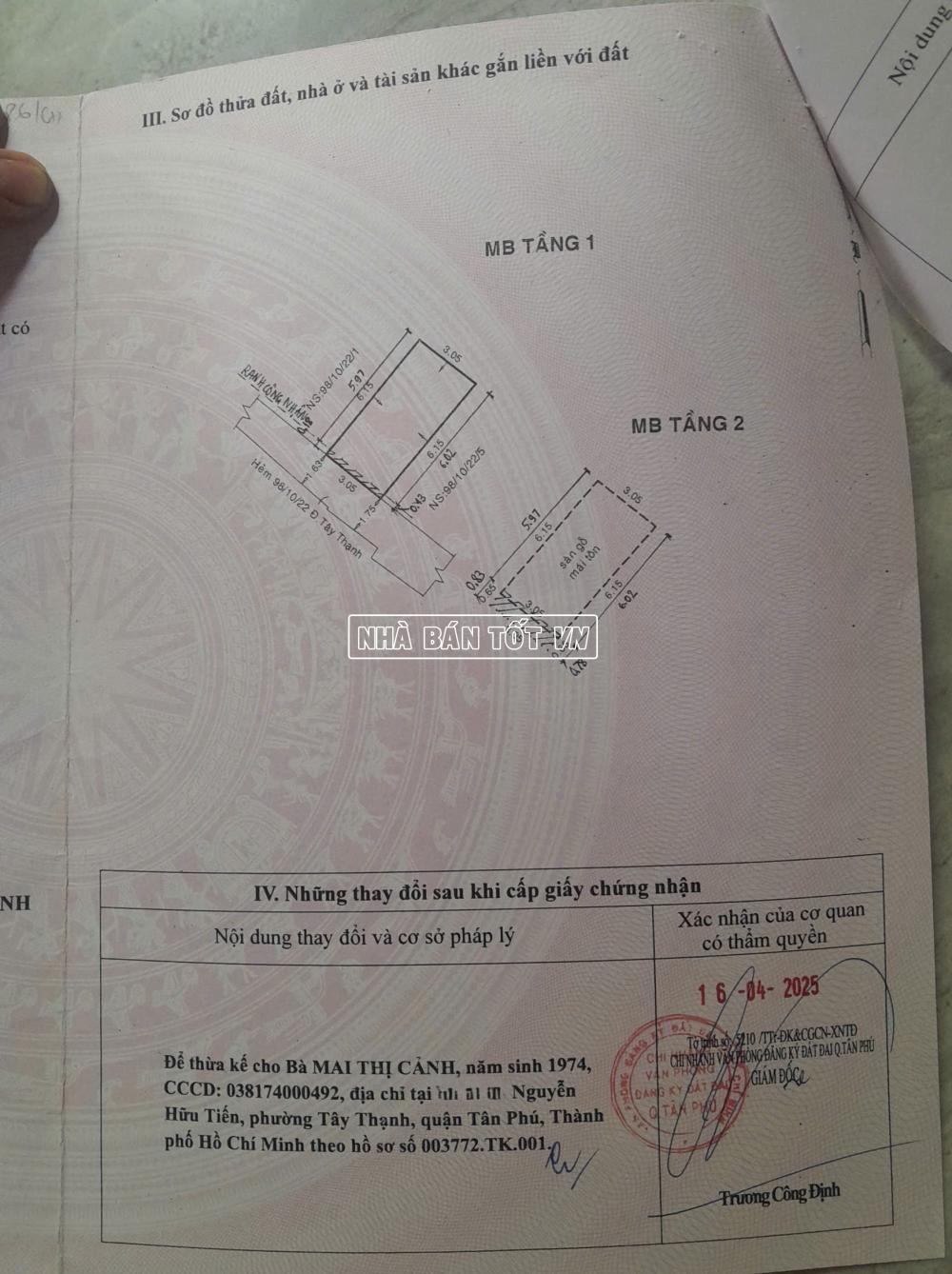 Bán nhà hẻm 98/ đường Tây Thạnh Phường Tây Thạnh 9 ban nha hem 98 duong tay thanh phuong tay thanh